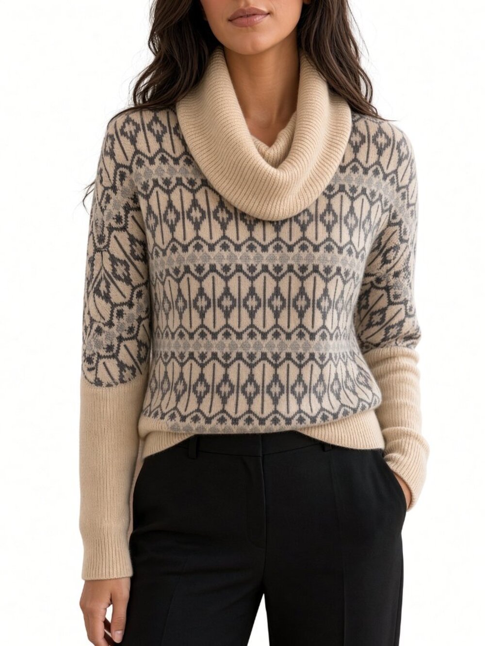 Adam Lippes Cowl-neck Fair Isle knit Sweater Turtleneck Ribbed Nordic Wool Top